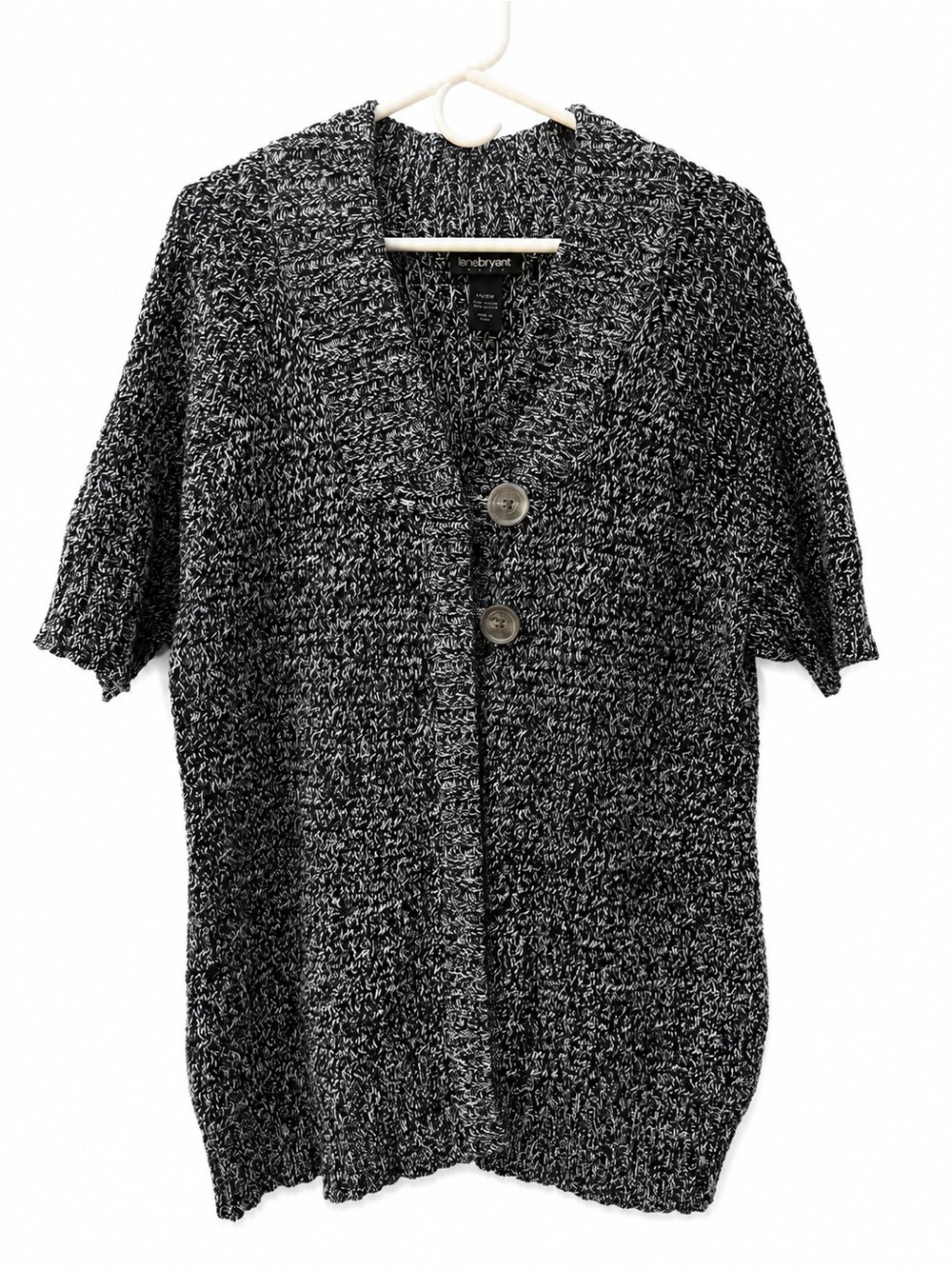 Lane Bryant 14/16W Black White Marled Knit Short Sleeve Cardigan
